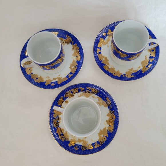 Arundel Demitasse Cups Saucers Blue Gold LOT of 6 porcelain Oriental - Picture 2 of 8